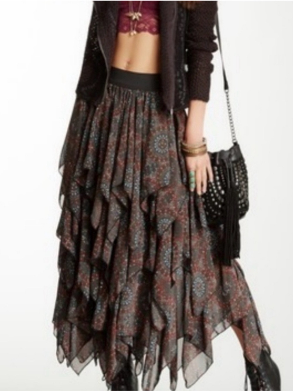 Free People Georgette Tiered Handkerchief Maxi Skirt